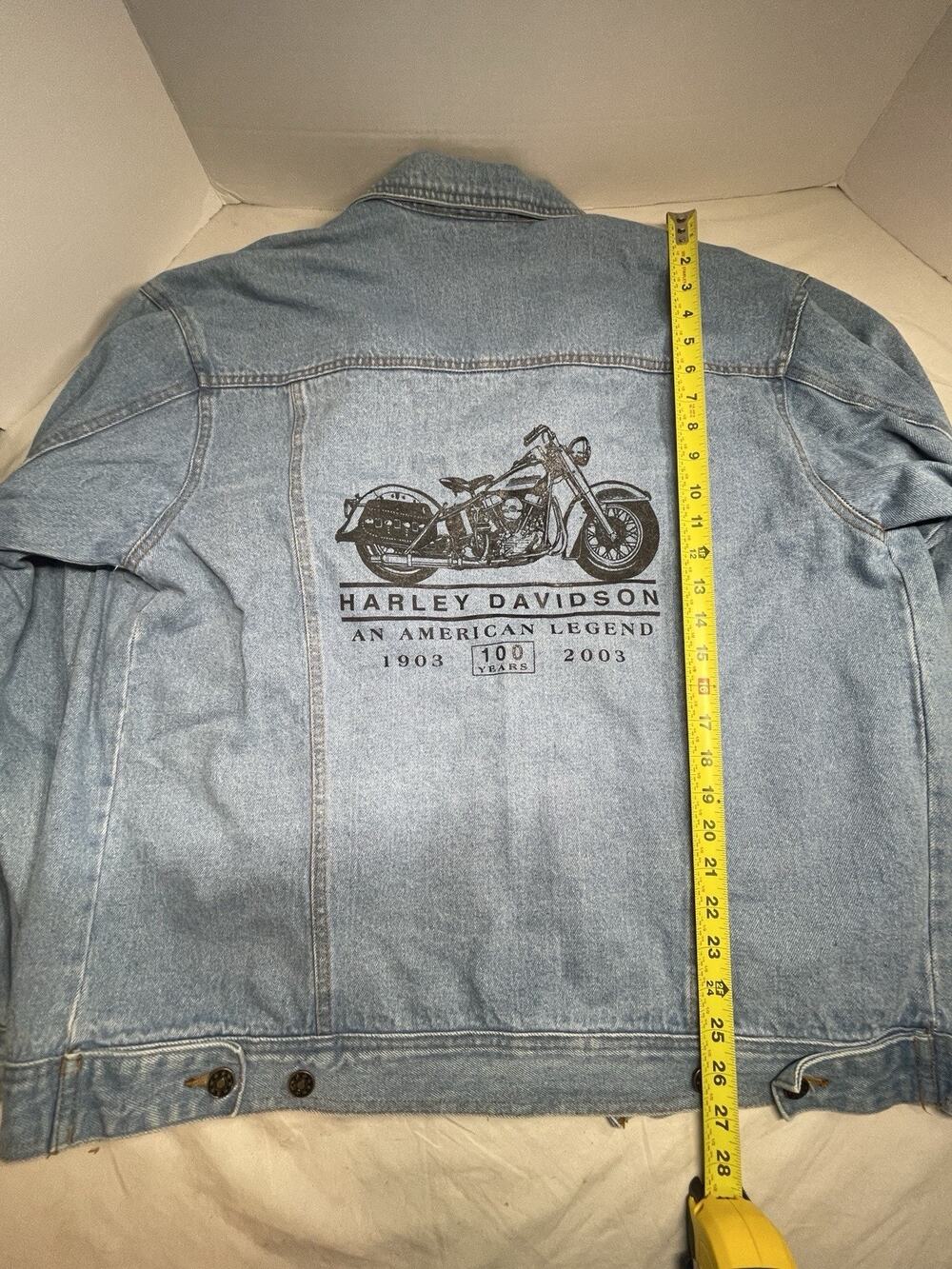 Vintage Harley Davidson Jacket Mens L Blue Denim 100th Anniversary Back Logo